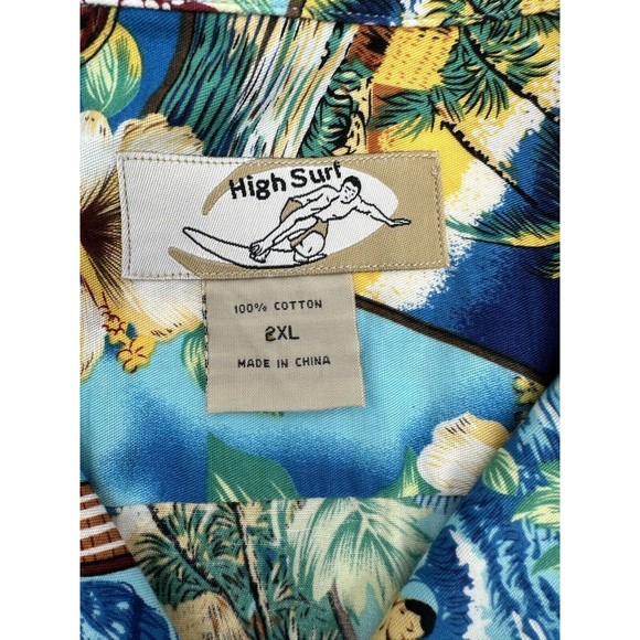 High Surf Mens Hawaiian Shirt Size 2XL Ukulele Surfboards Floral Palm Tree Blue - Picture 9 of 14